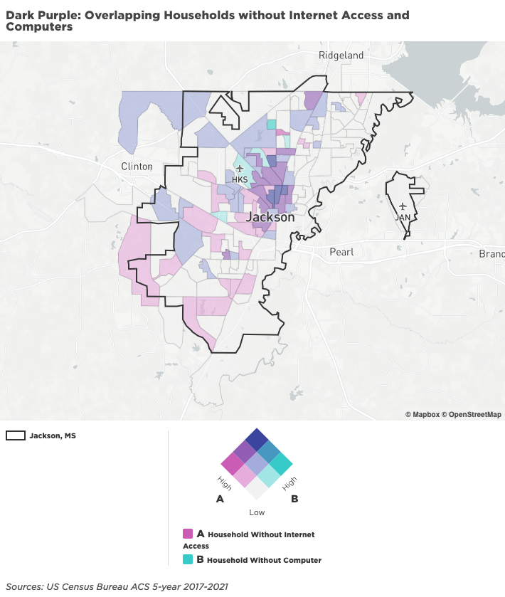 Dark Purple Overlapping Households without Internet Access and Computers